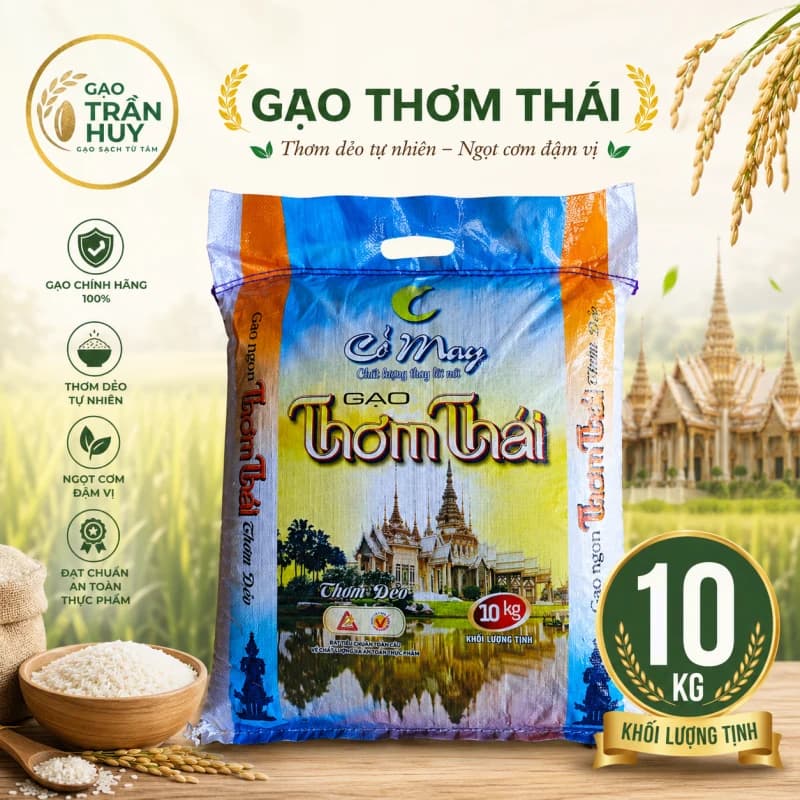 🌾 Gạo Thơm Thái Cỏ May Chính Hãng – Gạo Ngon Cho Bữa Cơm Gia Đình