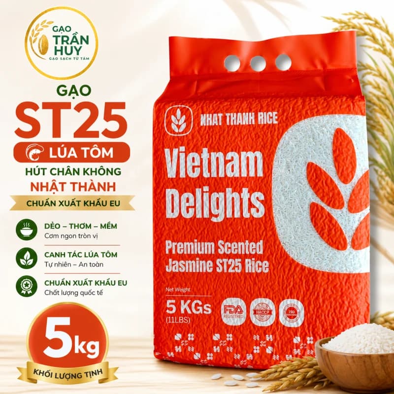 🌾 Gạo ST25 Lúa Tôm Nhật Thành Chính Hãng – Gạo Ngon Nhất Thế Giới Thuần Hữu Cơ Cao Cấp