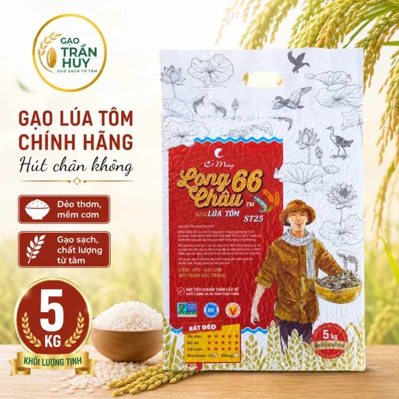 🌾 Gạo Long Châu Lúa Tôm ST25 Chính Hãng Bao 5kg – Gạo Ngon Sạch Cơm Dẻo Nhiều Mềm Ngọt